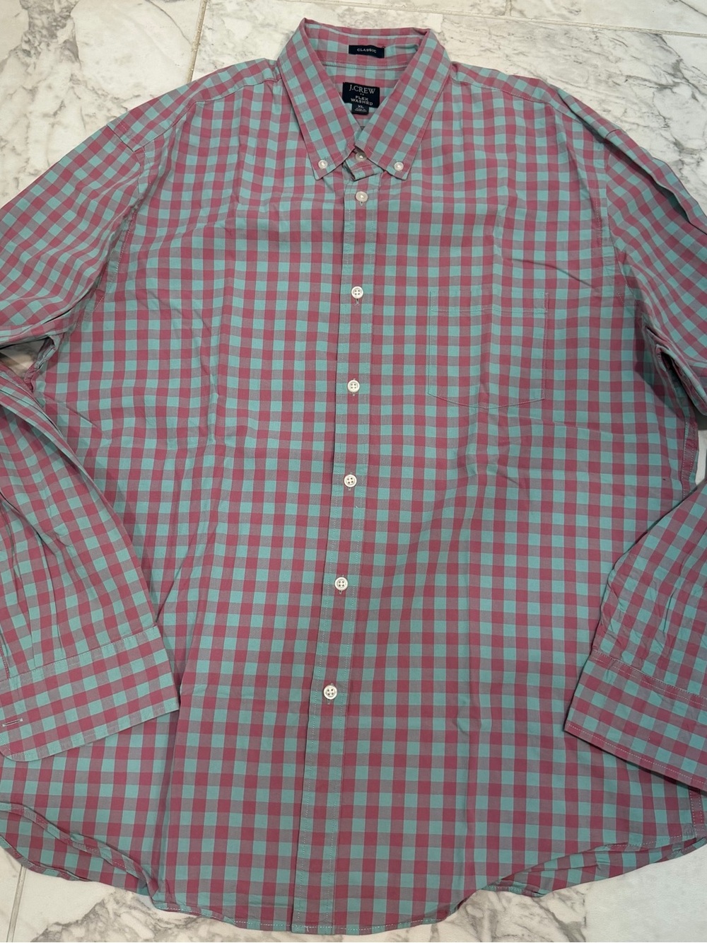 J. Crew Men’s Gingham Button-Down Shirt in Pink and Turquoise